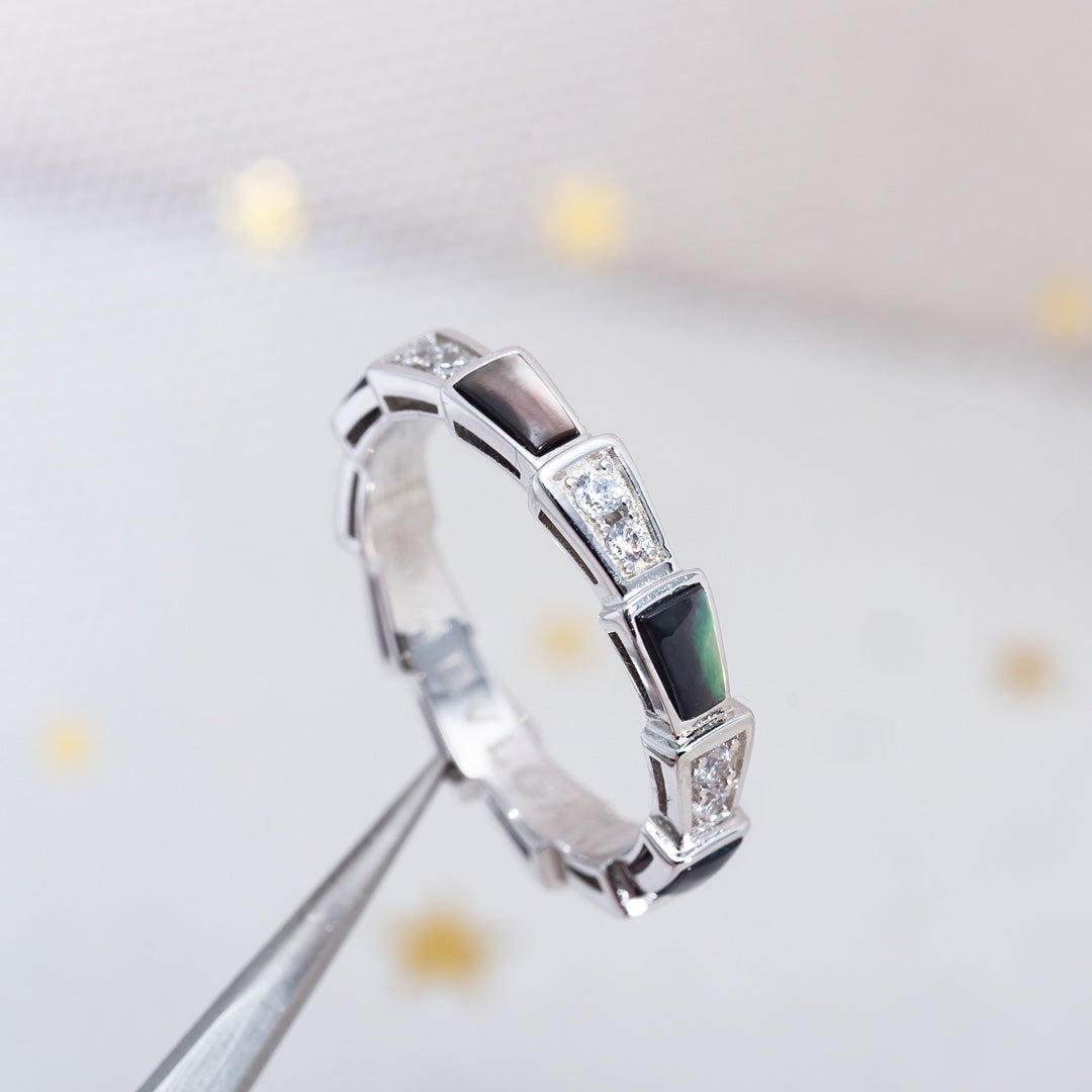 SERPENTI RING SILVER DIAMOND BLACK MOP 3MM