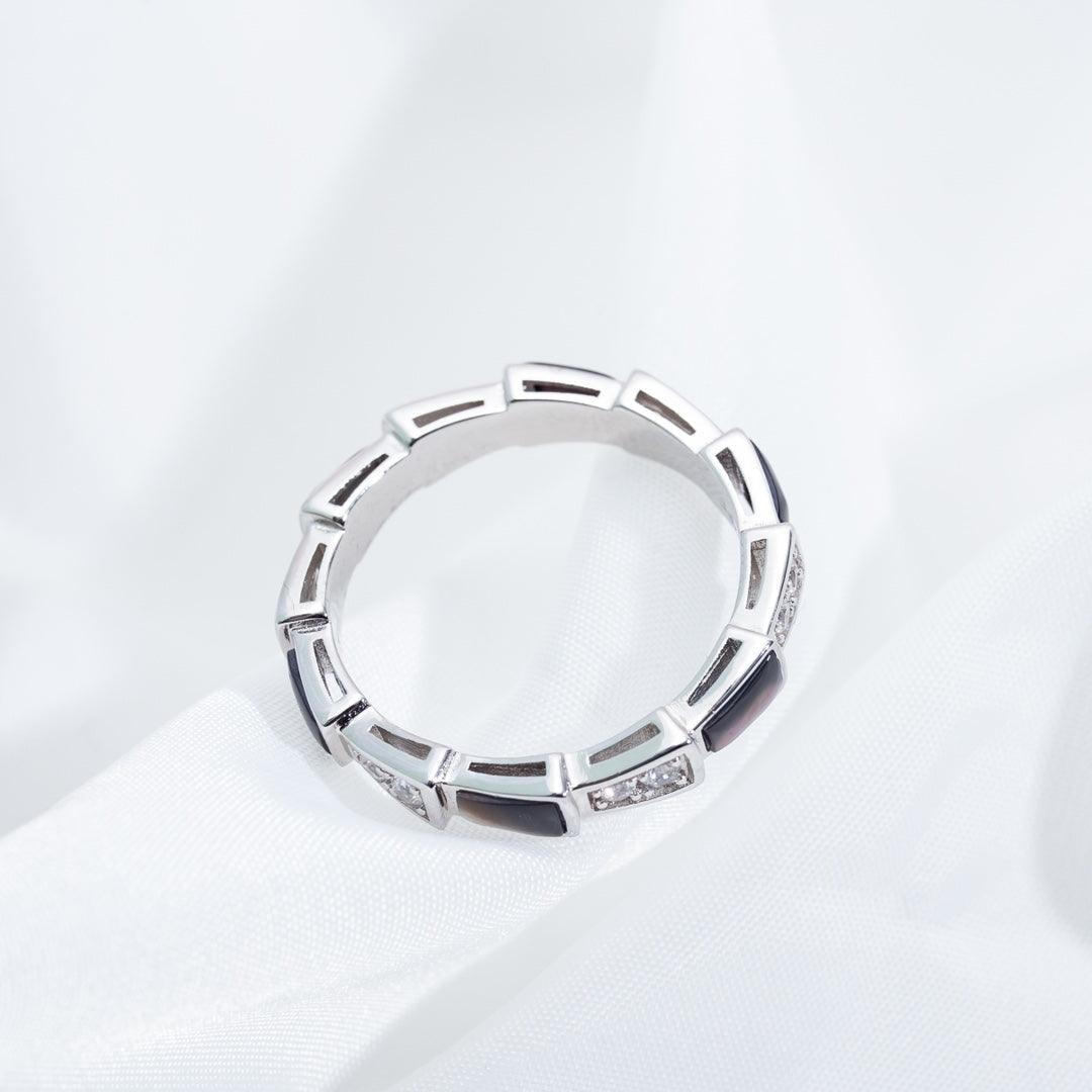 SERPENTI RING SILVER DIAMOND BLACK MOP 3MM