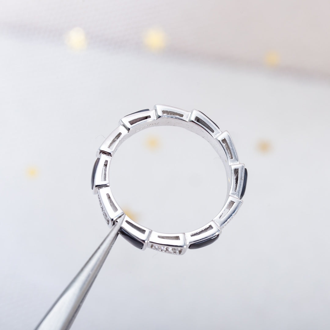 SERPENTI RING SILVER DIAMOND BLACK MOP 3MM