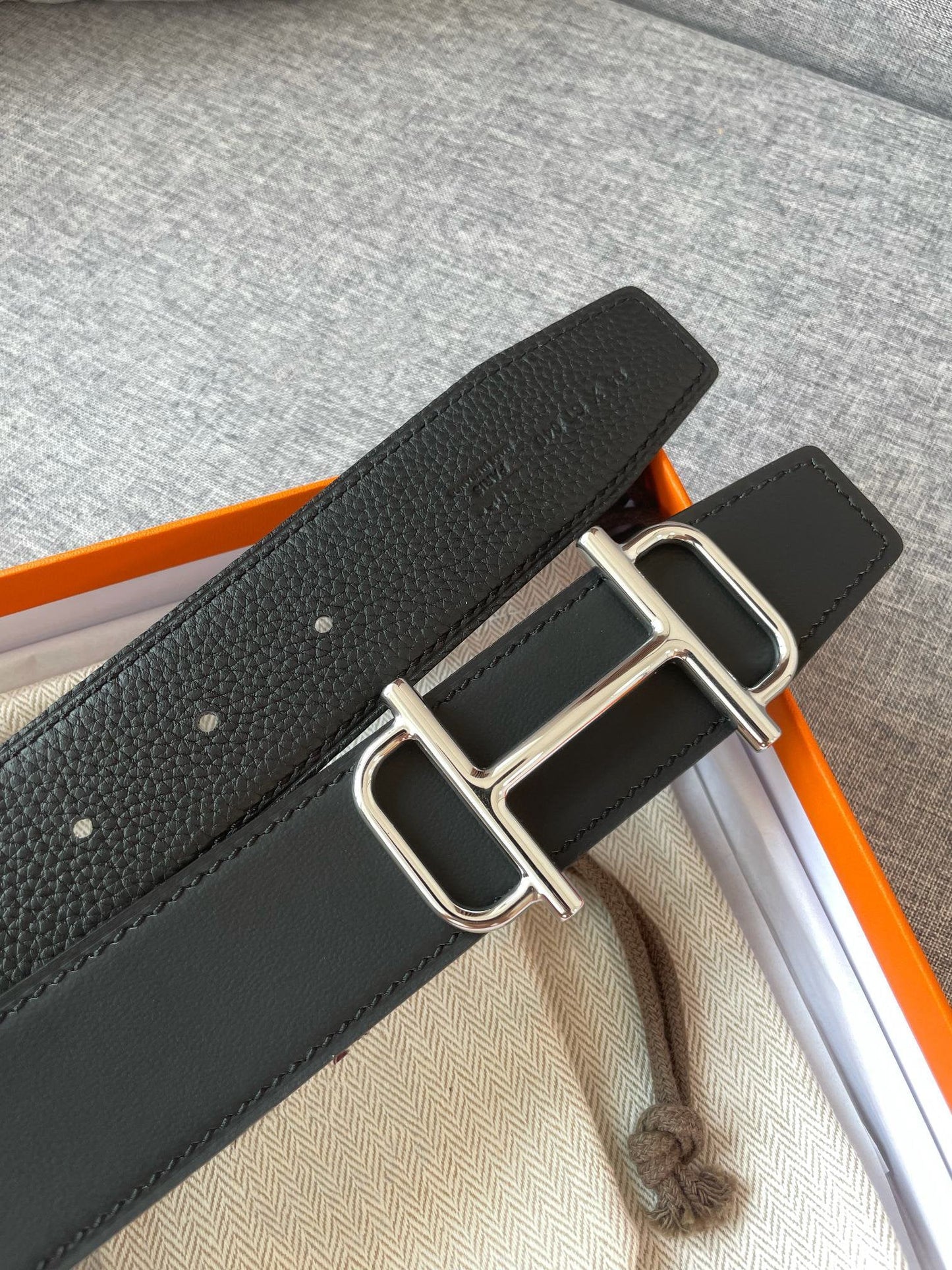 3.8CM BELT H REVERSIBLE BLACK LEATHER