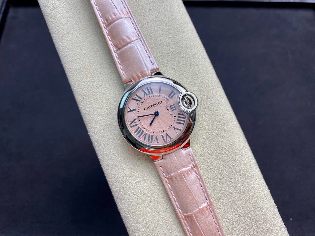 Cartier Balloon 33mm Silver Pink Leather