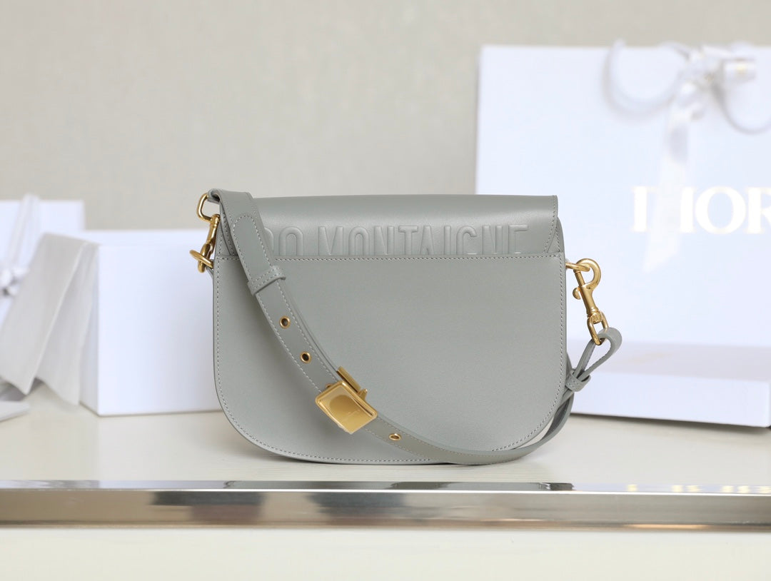 MEDIUM CD BOBBY 22CM DARK GREY CALFSKIN GOLD HARDWARE