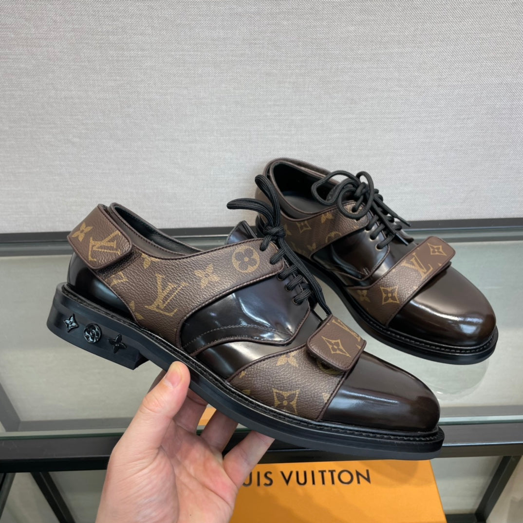 LV DERBY HARNESS SHOES IN CHOCOLATE BROWN CALFSKIN
