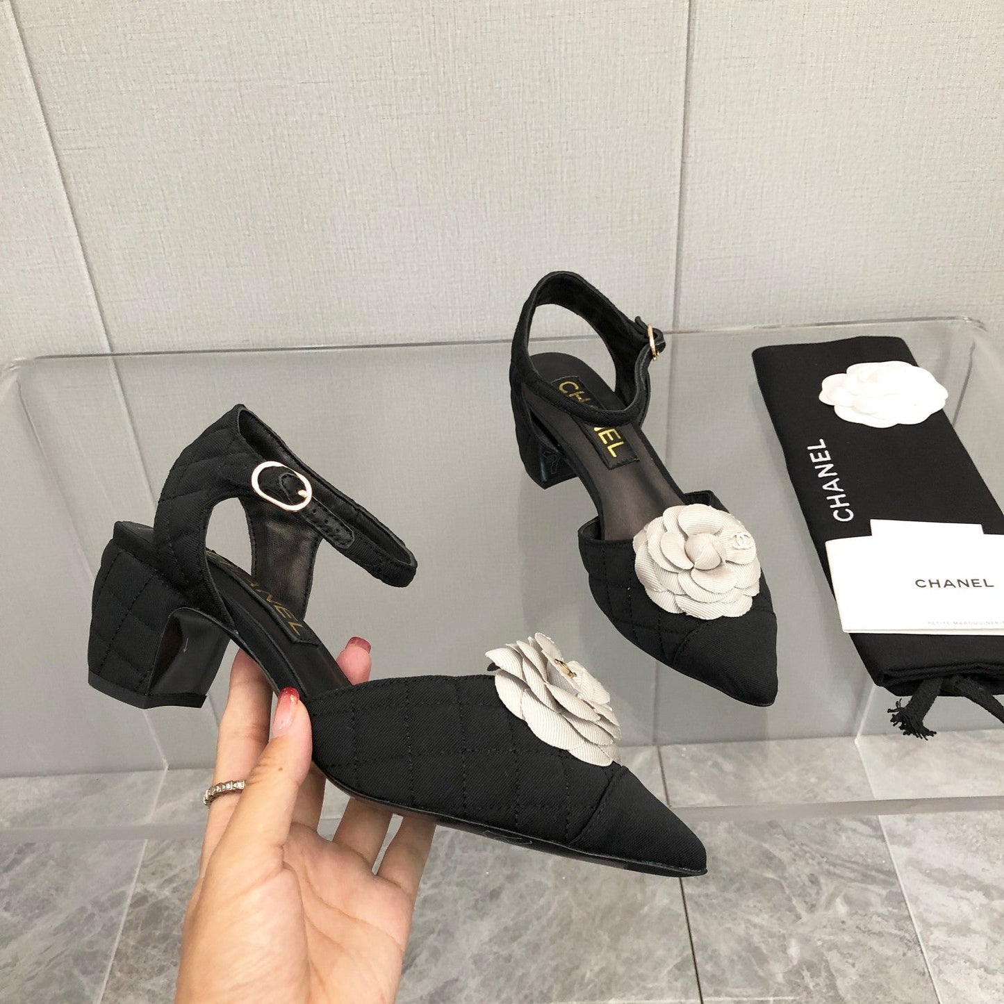CC 25C 5CM Slingback Flats Black White Fabric 213240