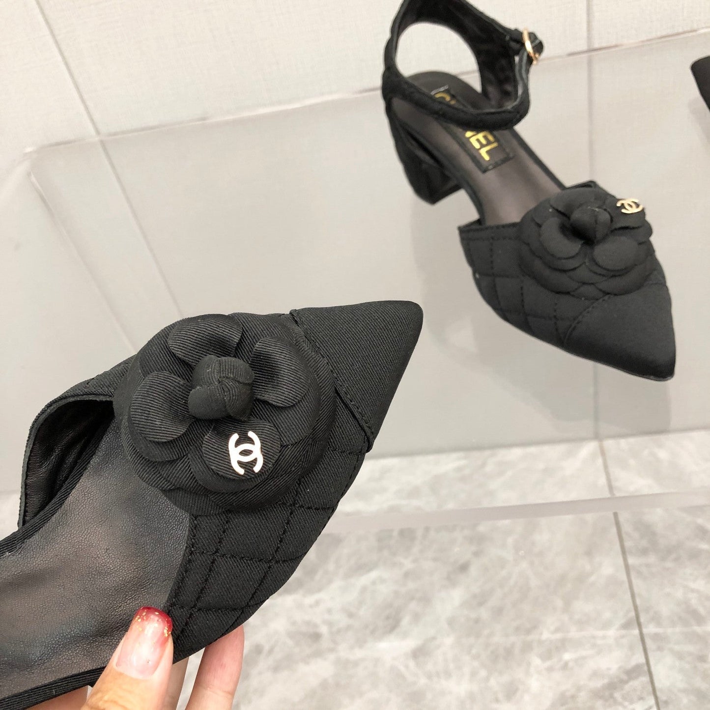 CC 25C 5CM Slingback Flats Black Fabric 213241