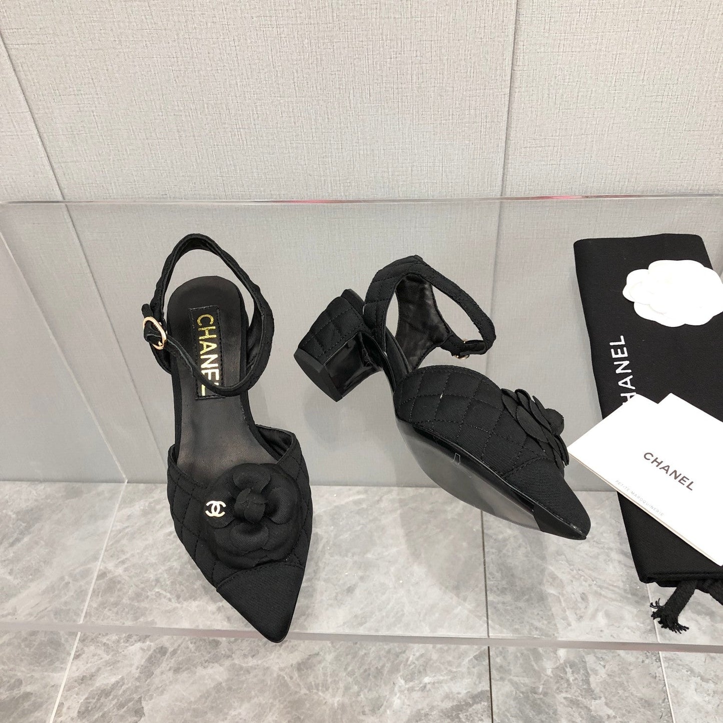 CC 25C 5CM Slingback Flats Black Fabric 213241
