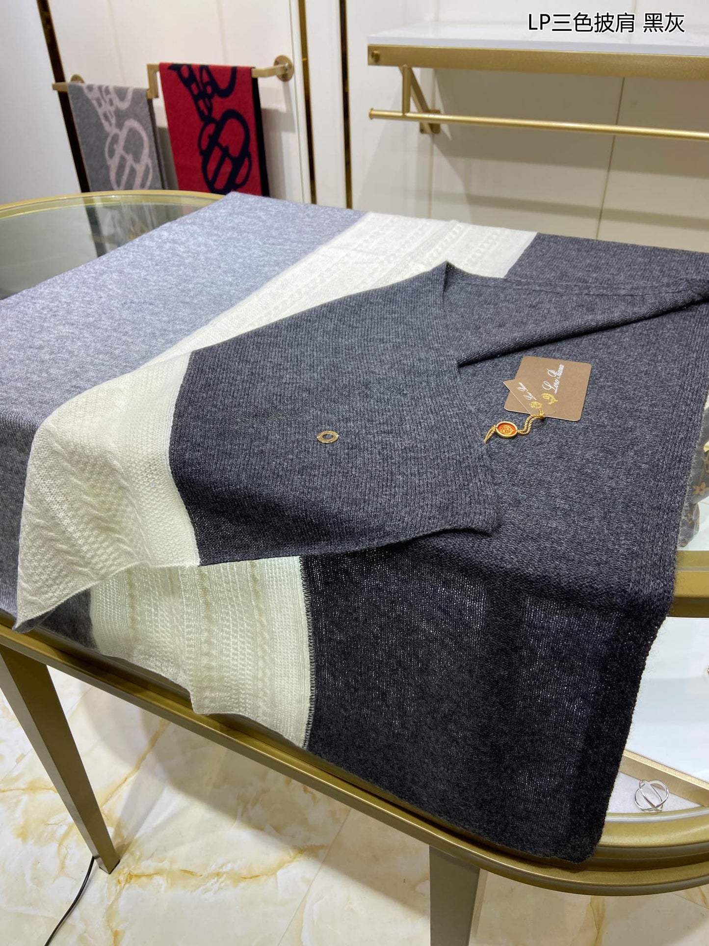 LP Scarf 190 CM In Grey White Mix Black Cashmere 649676