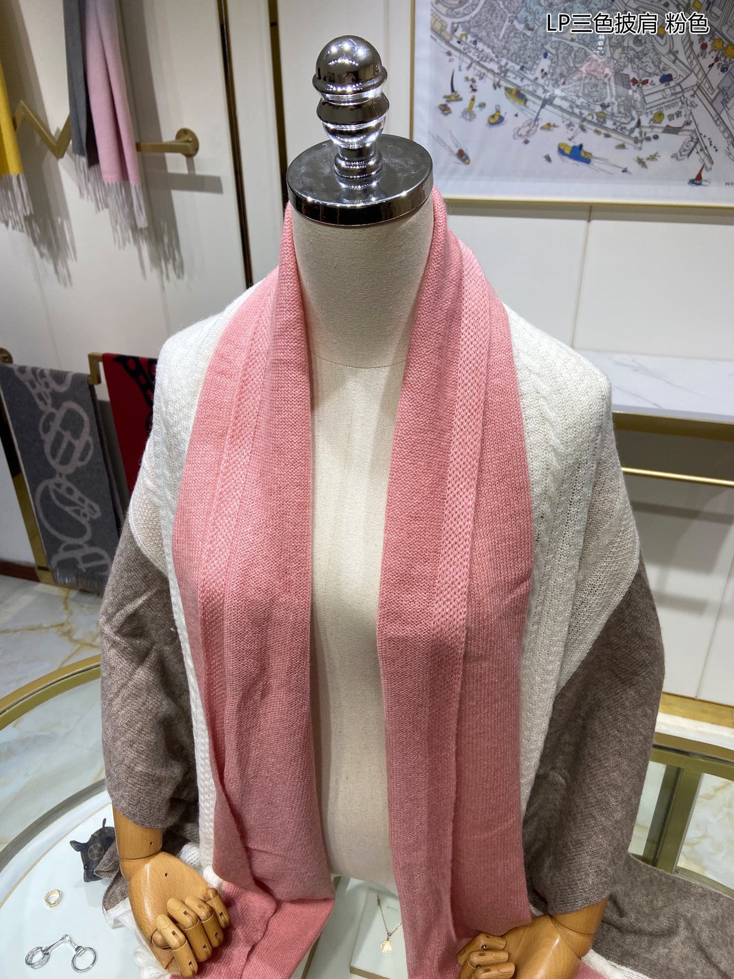 LP Scarf 190 CM In Pink Mix White Earth Brown Cashmere 649678