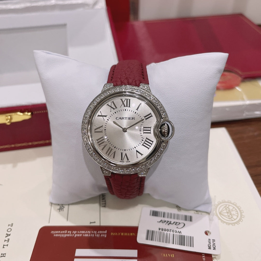 Cartier Ballon Bleu 36mm Diamond Leather