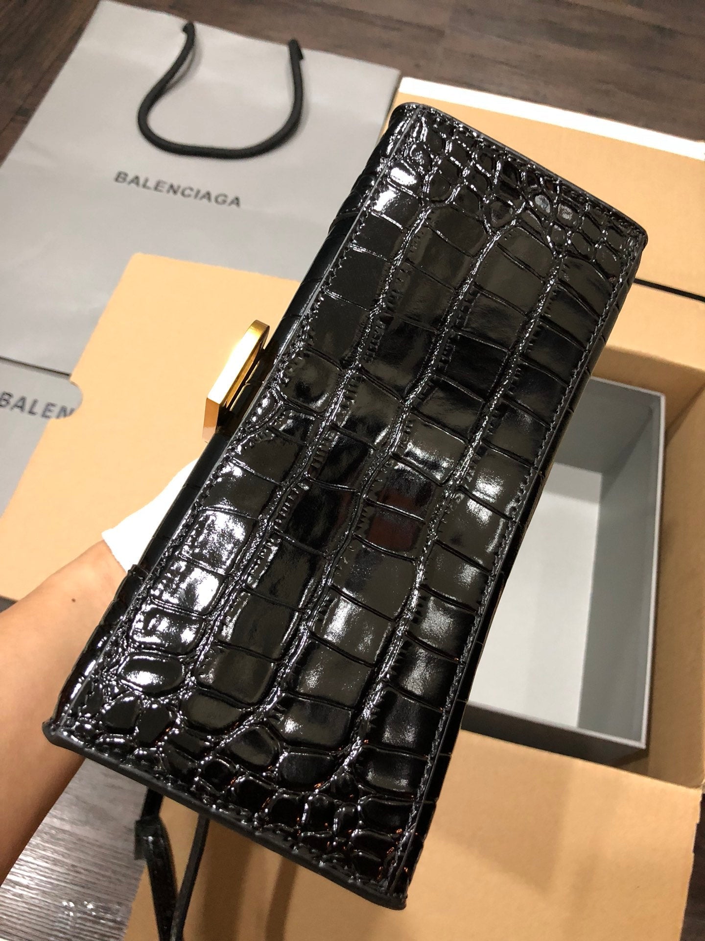 Balenciaga Hourglass bag black crocodile skin 536051