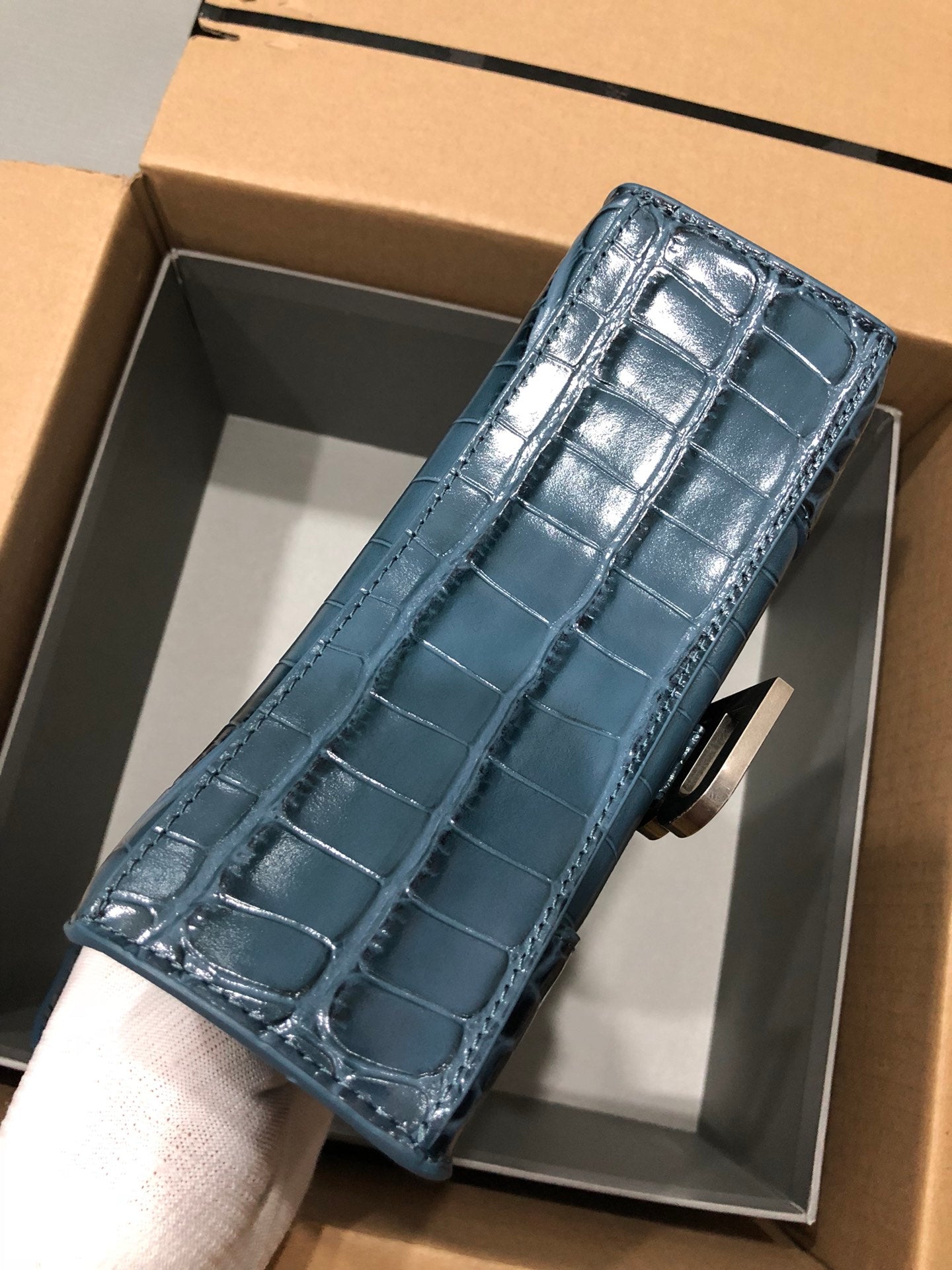 Balenciaga Hourglass bag dark blue crocodile skin