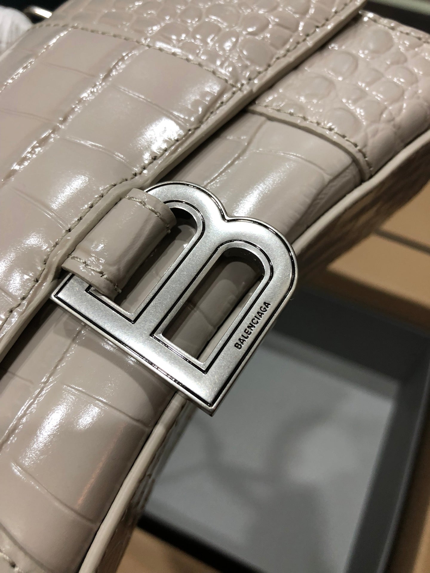Balenciaga Hourglass bag beige crocodile skin