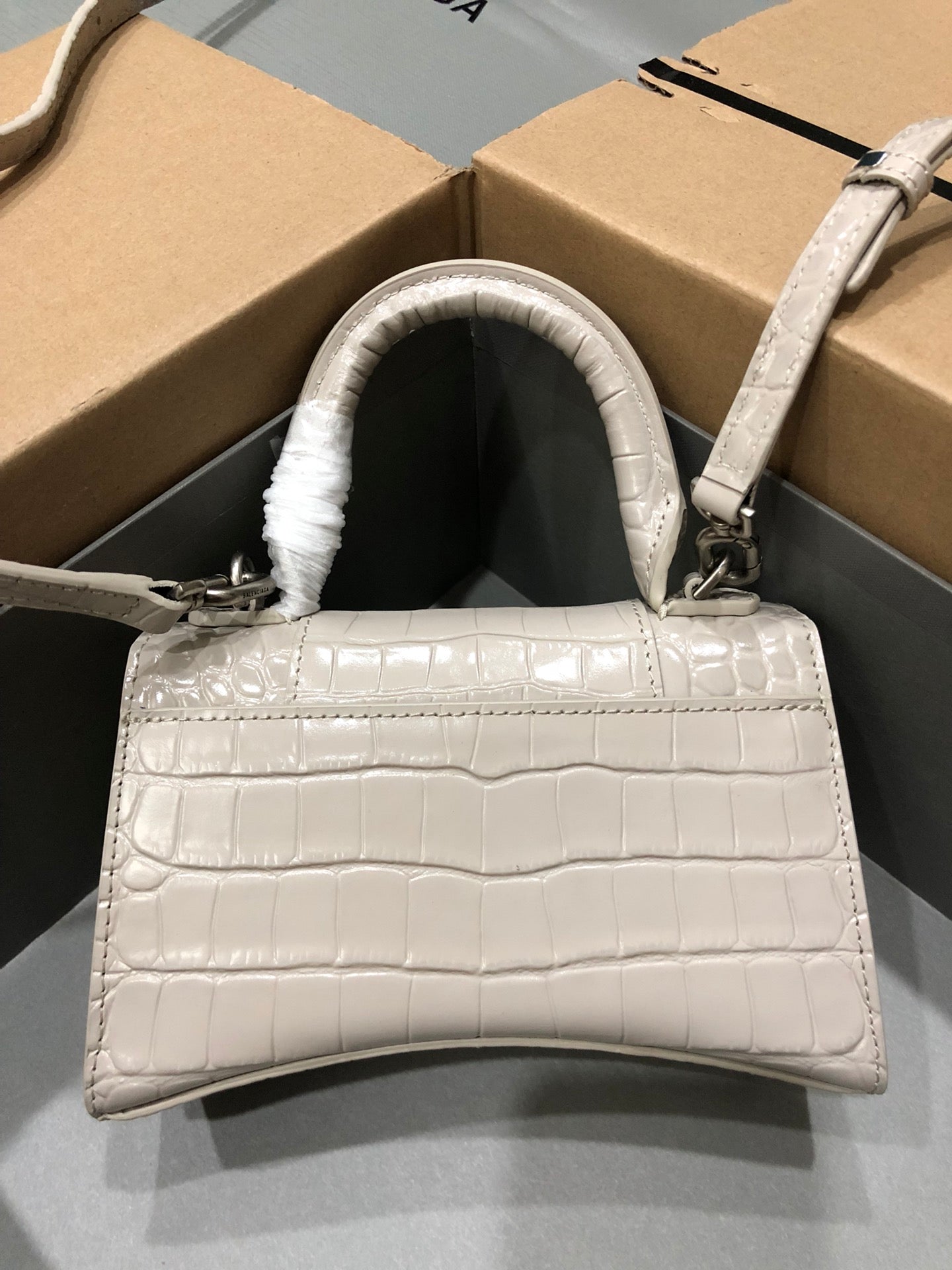 Balenciaga Hourglass bag beige crocodile skin
