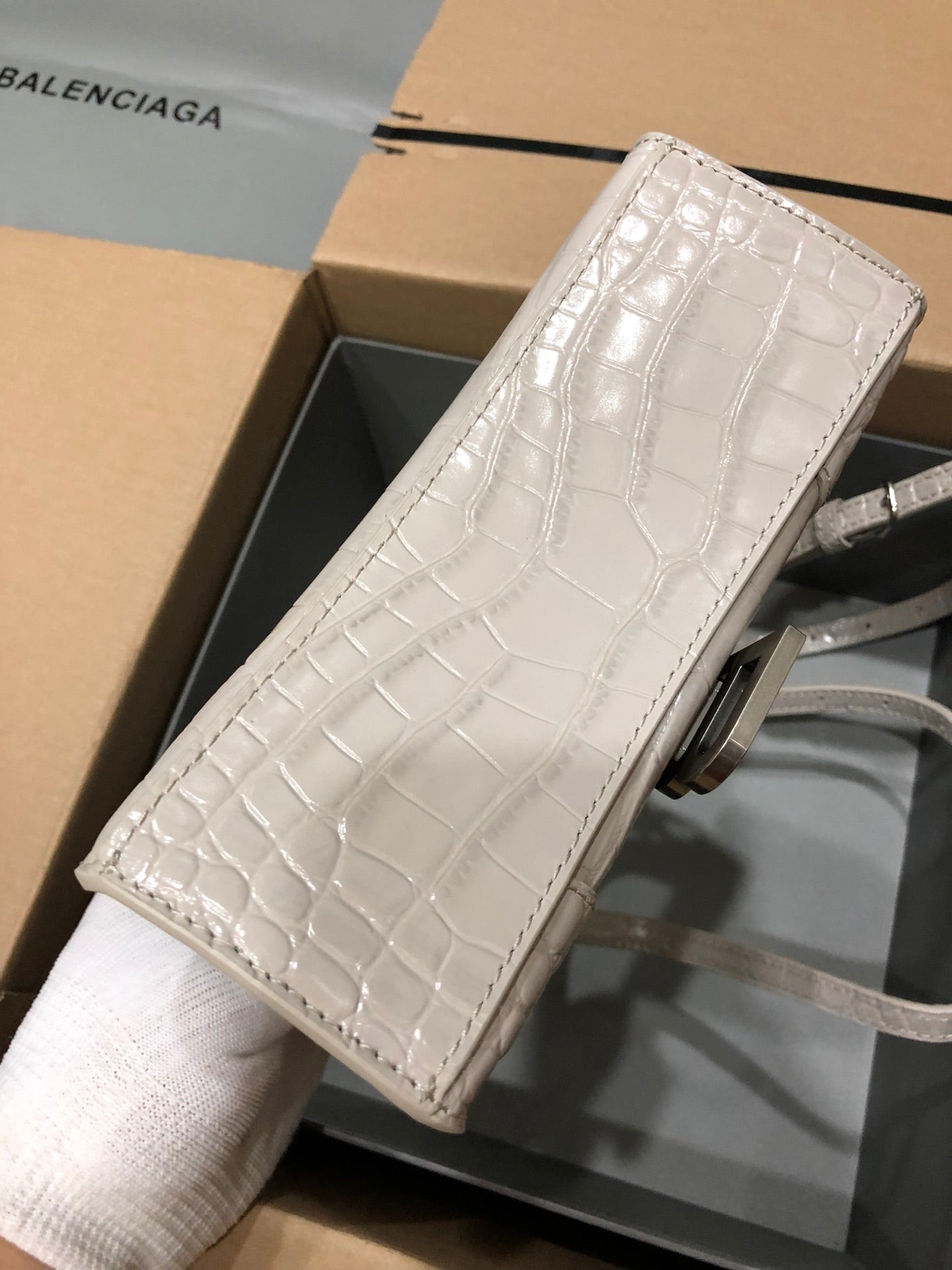 Balenciaga Hourglass bag beige crocodile skin