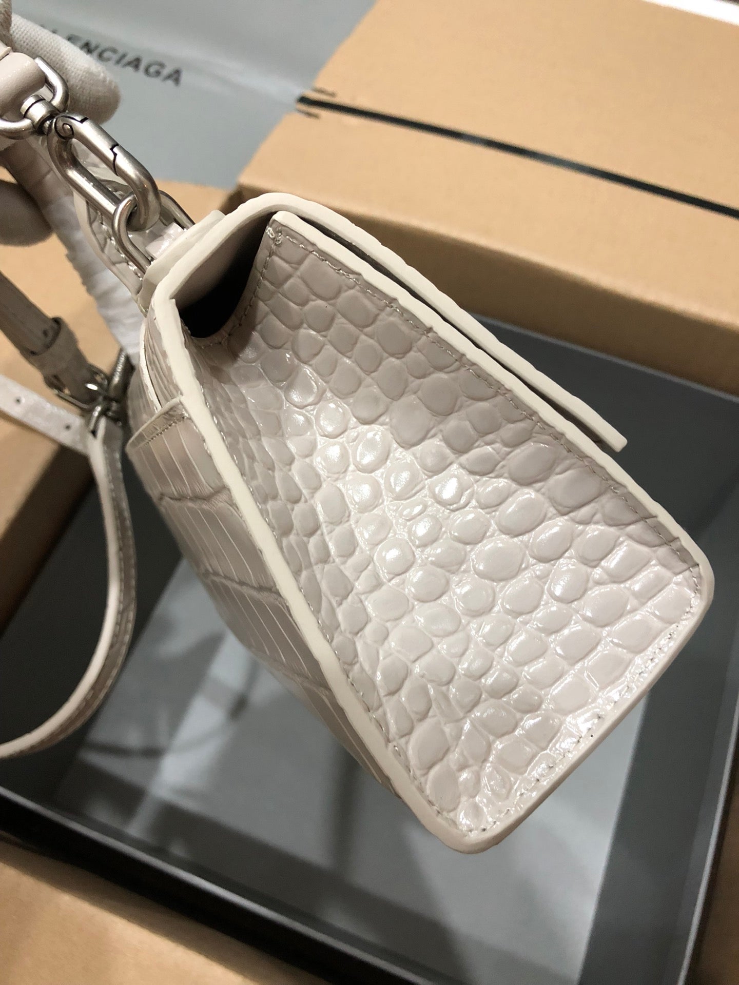 Balenciaga Hourglass bag beige crocodile skin