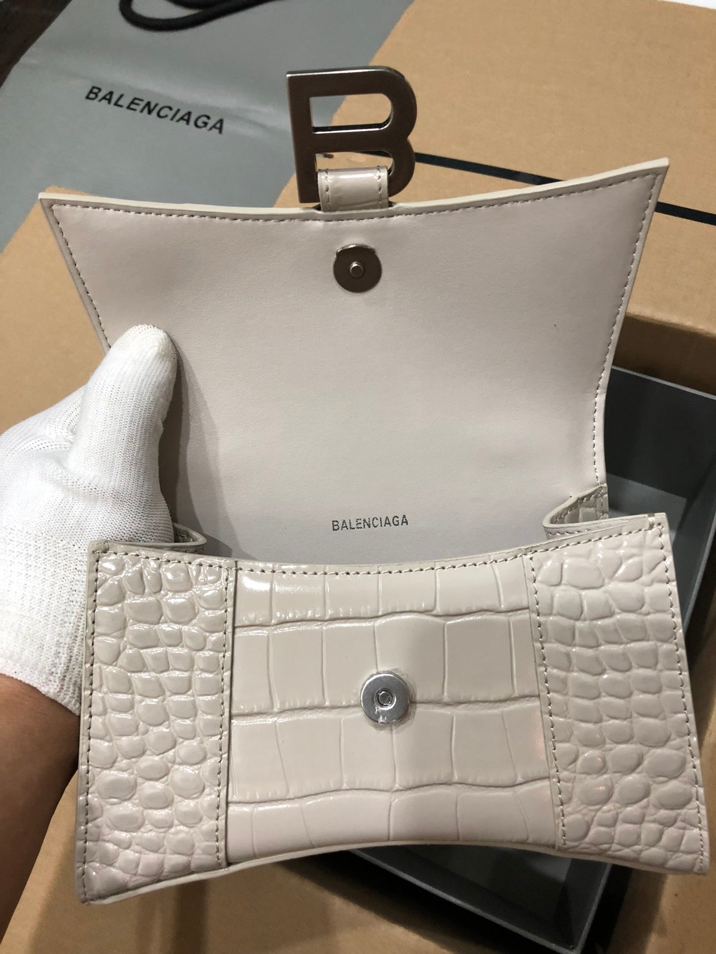 Balenciaga Hourglass bag beige crocodile skin