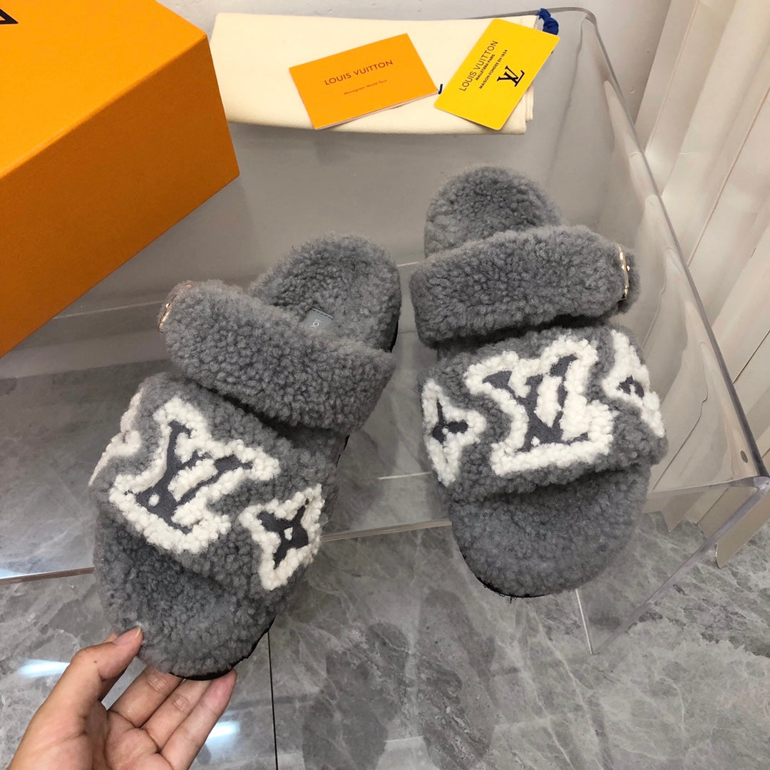 LV Paseo Flat Comfort Mule Grey Wool