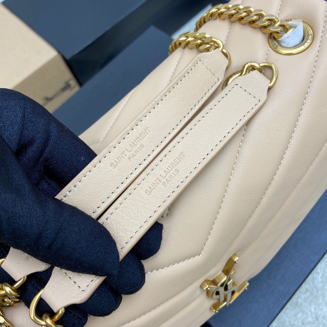 LOULOU MEDIUM 32 CREAM QUILTED LEATHER GOLD HARDWARE