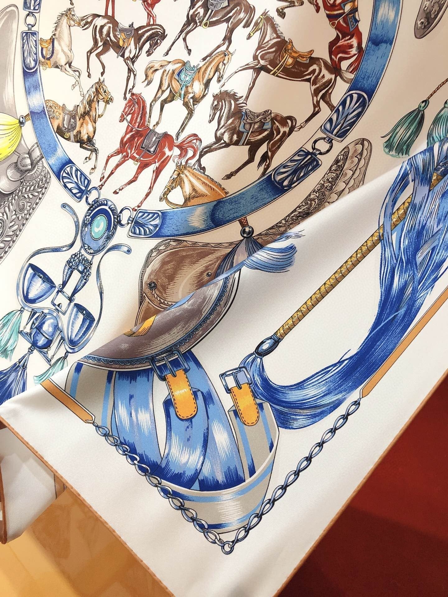Cavalcades Scarf 90 CM In White Colorful Silk Twill 288860