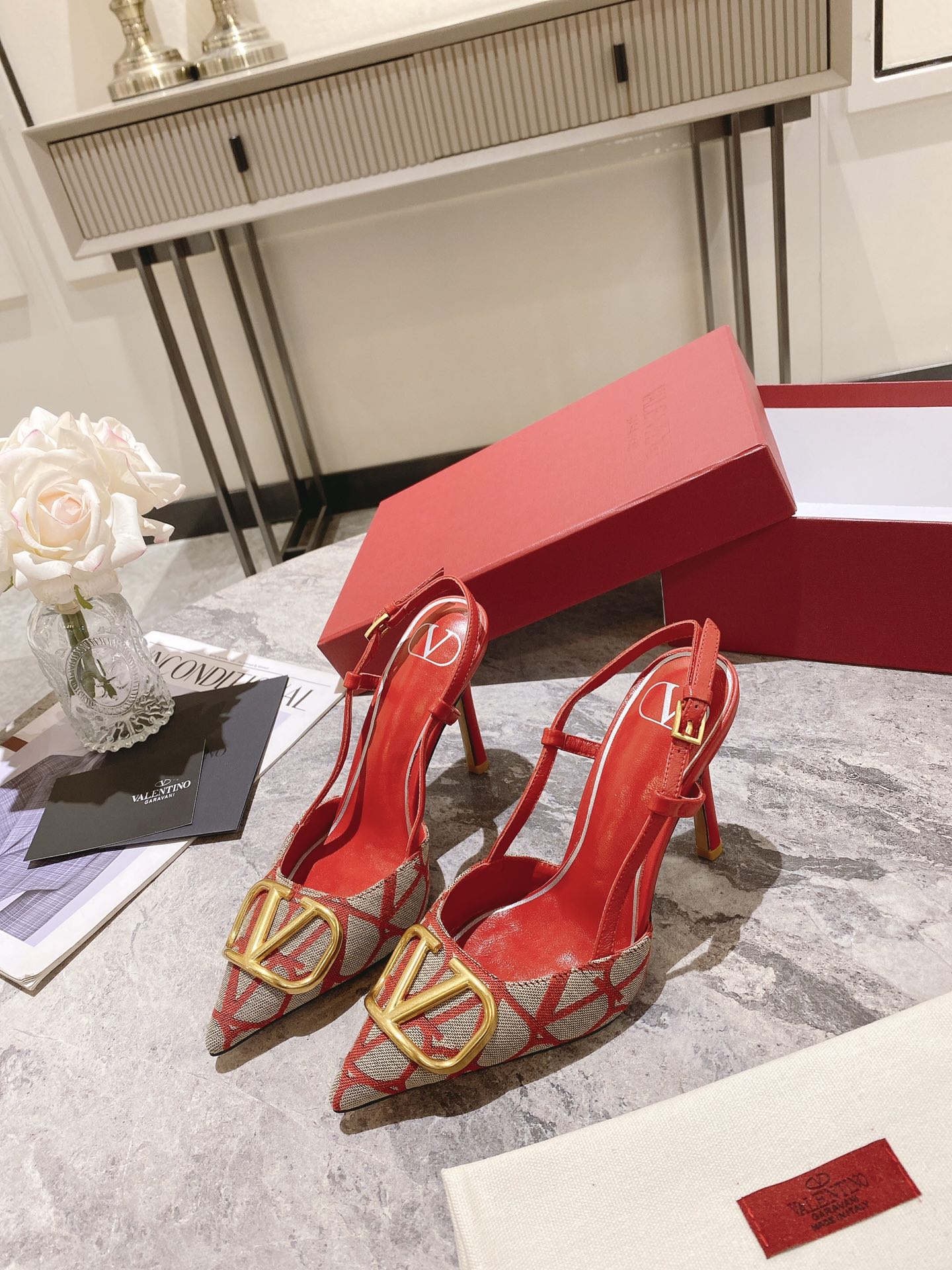 Valentino Slingback Pump Heel Fabric Print 239521