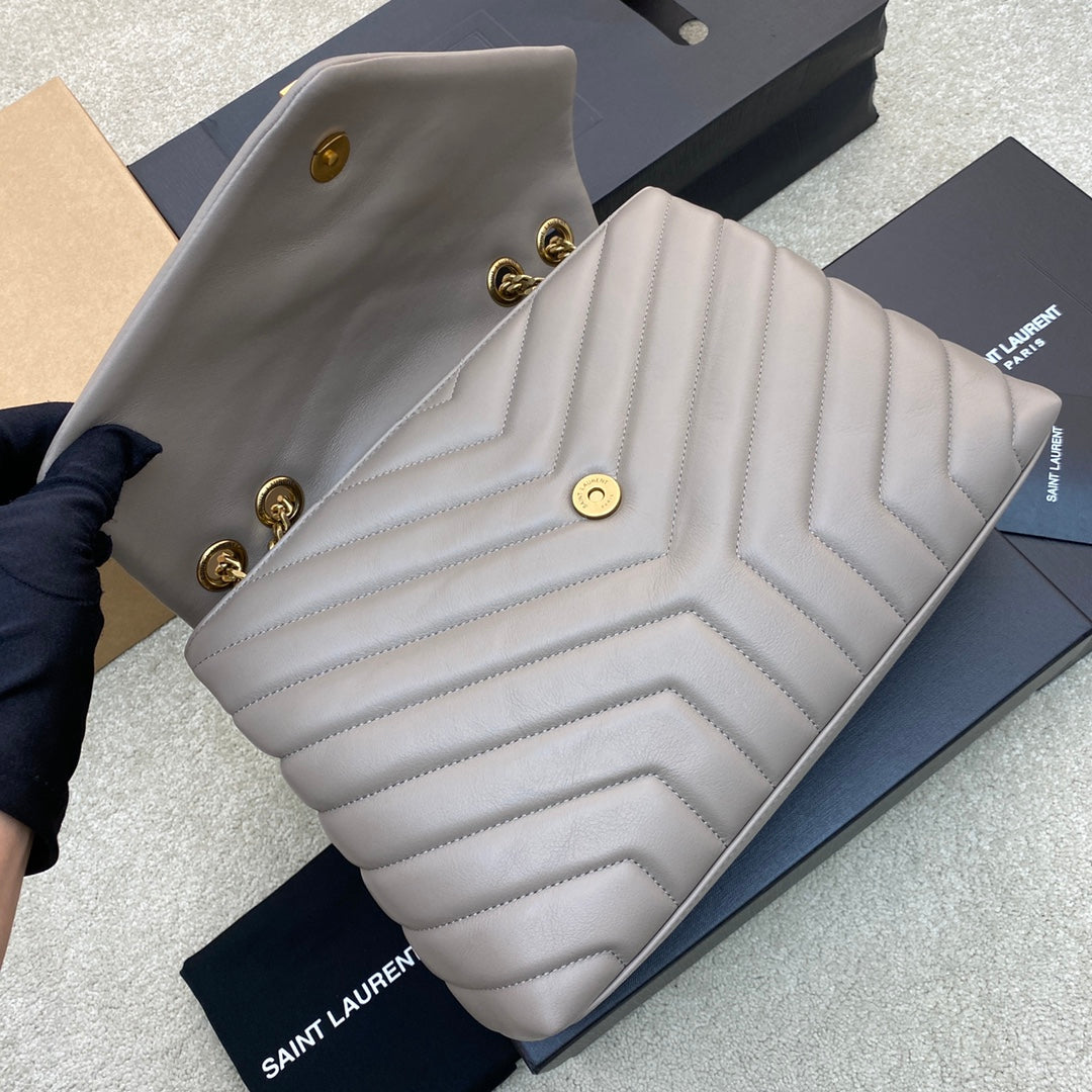 LOULOU MEDIUM 32 GREY QUILTED LEATHER GOLD HARDWARE
