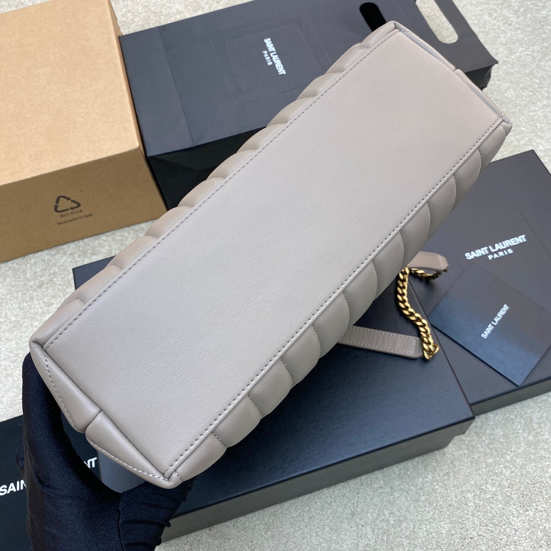 LOULOU MEDIUM 32 GREY QUILTED LEATHER GOLD HARDWARE
