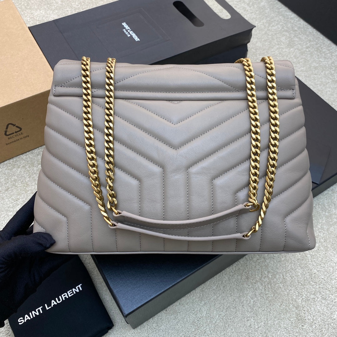 LOULOU MEDIUM 32 GREY QUILTED LEATHER GOLD HARDWARE