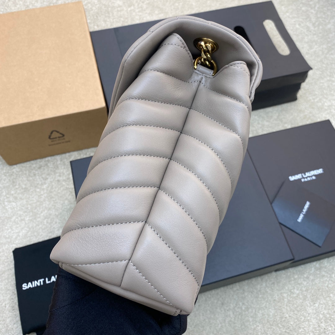 LOULOU MEDIUM 32 GREY QUILTED LEATHER GOLD HARDWARE
