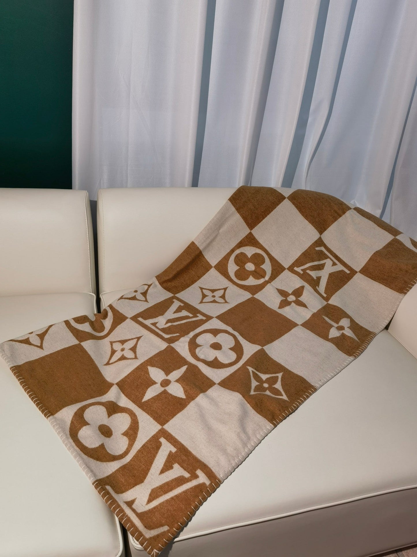 LV Checkmate Blanket Brown White