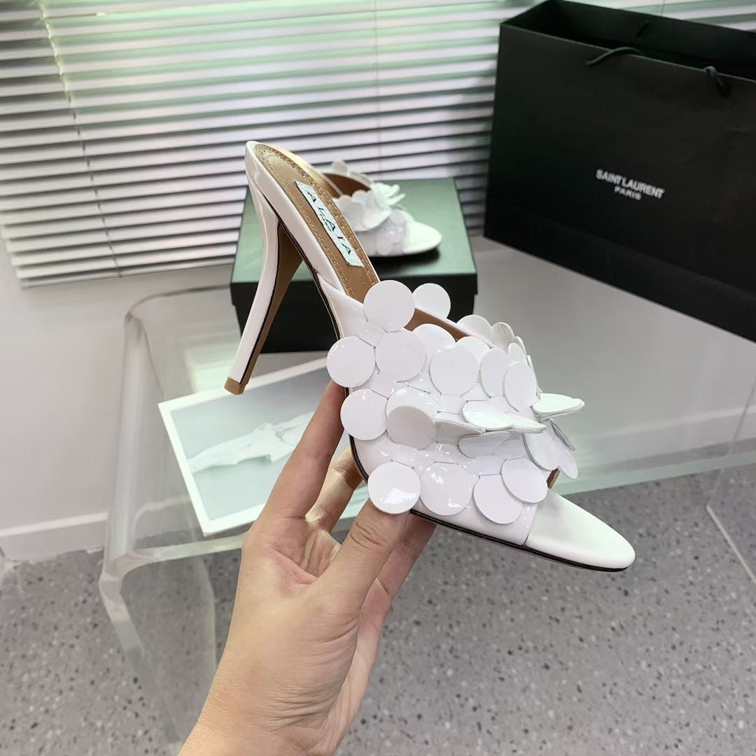 Alaia Confetti Leather Mules White Sheepskin Cowhide 293165