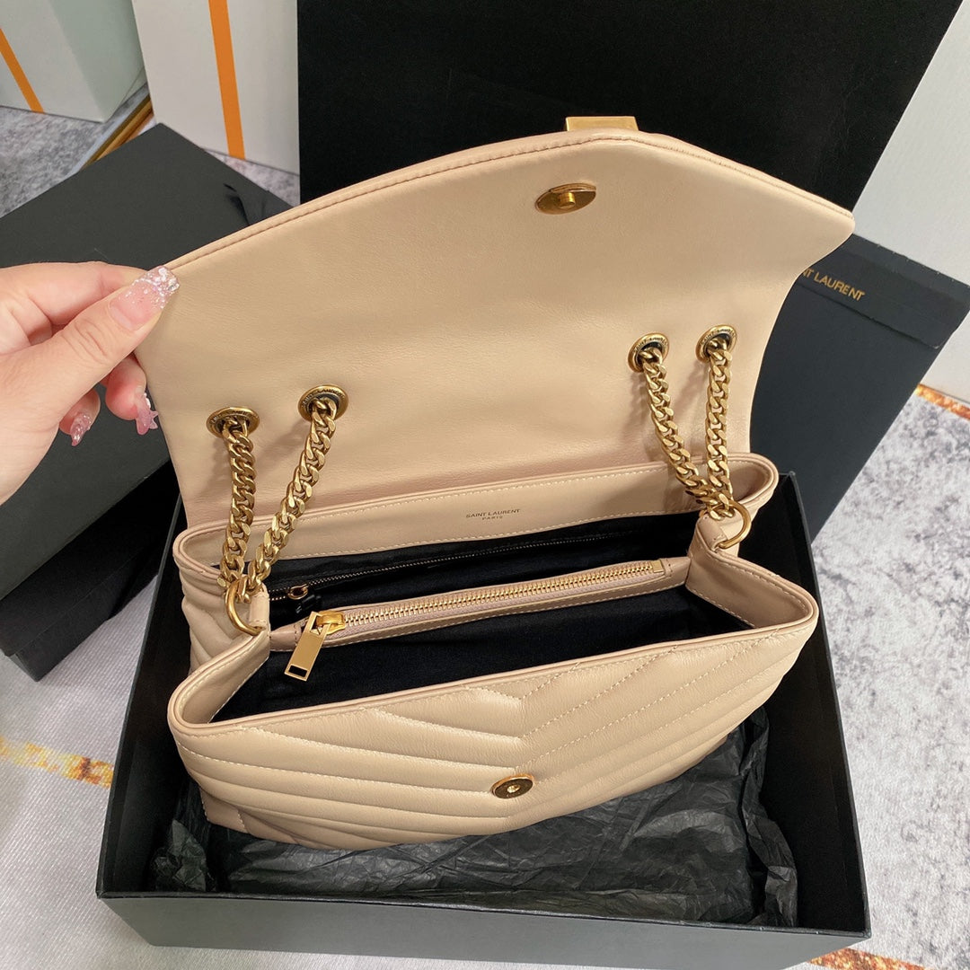 LOULOU MEDIUM 32 BEIGE QUILTED LEATHER GOLD HARDWARE
