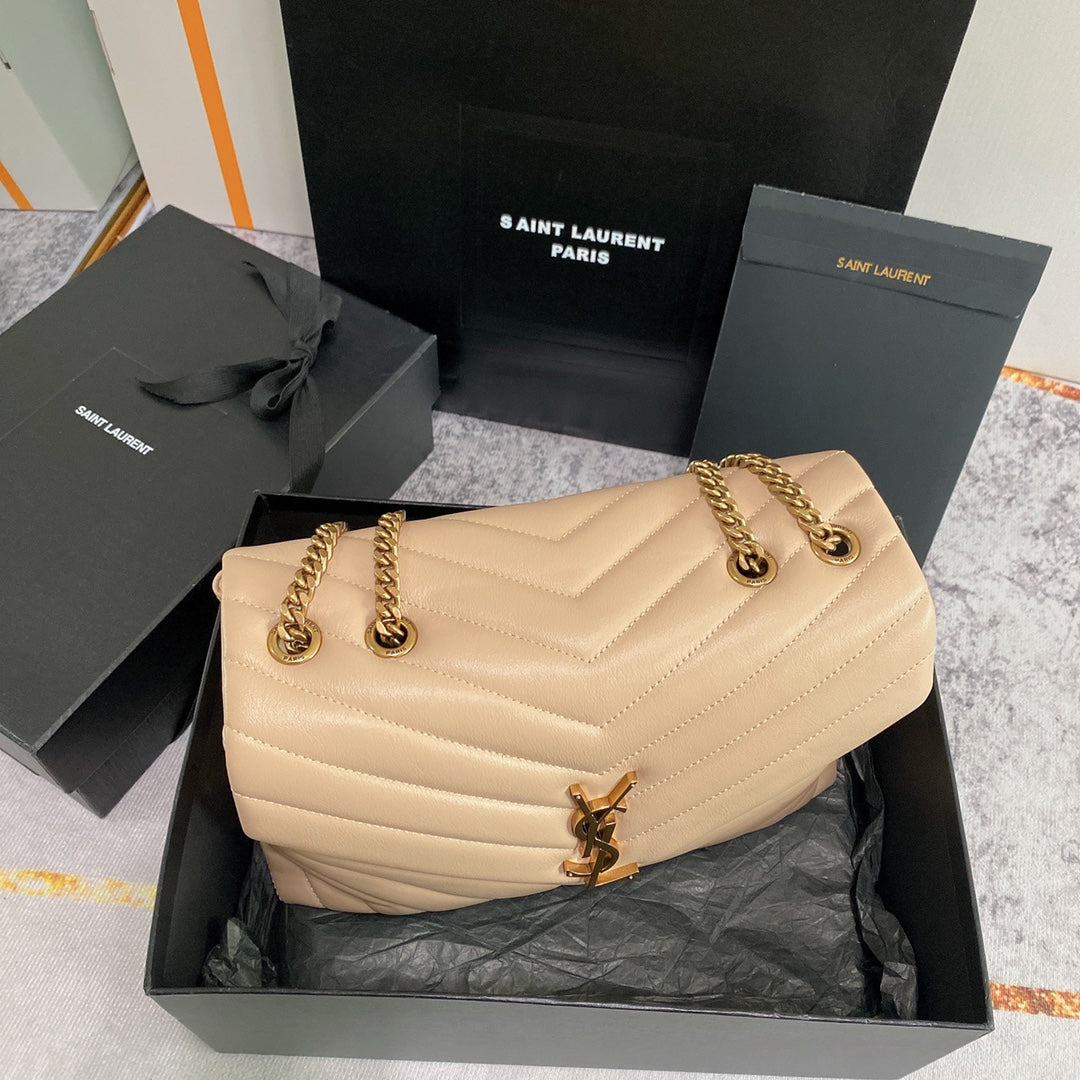 LOULOU MEDIUM 32 BEIGE QUILTED LEATHER GOLD HARDWARE