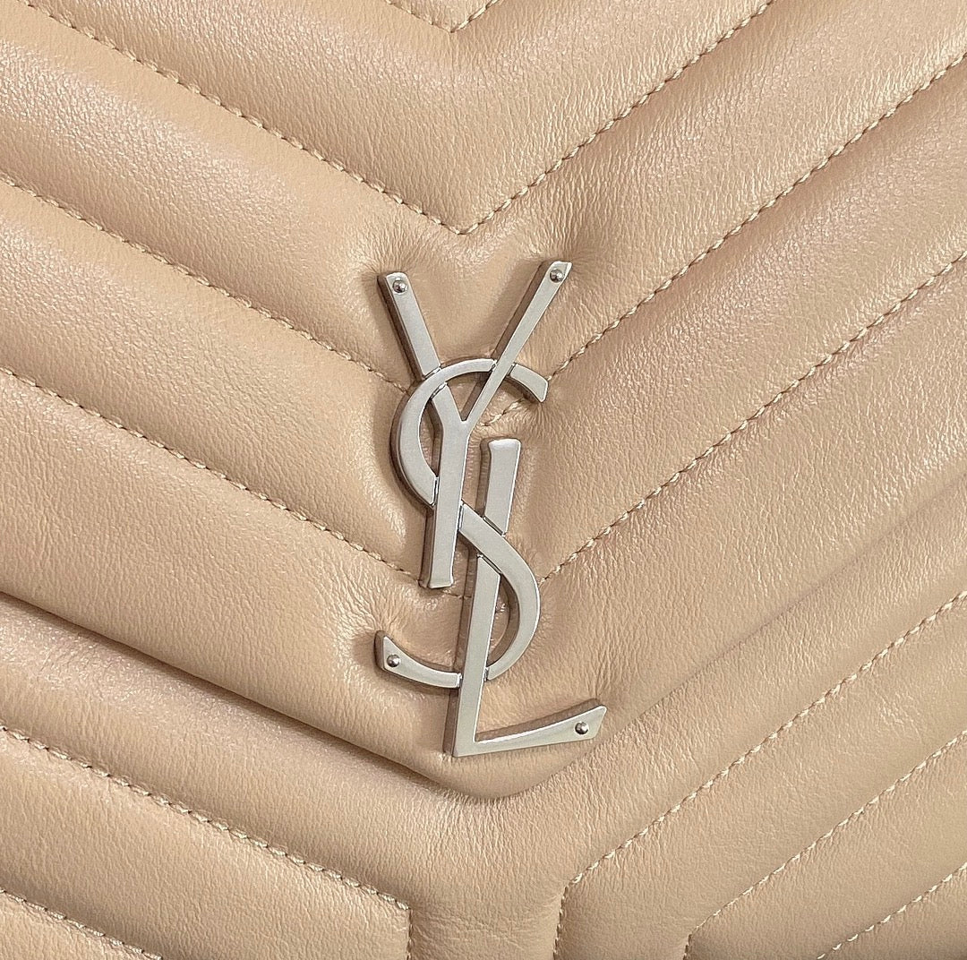 LOULOU MEDIUM 32 BEIGE QUILTED LEATHER SILVER HARDWARE