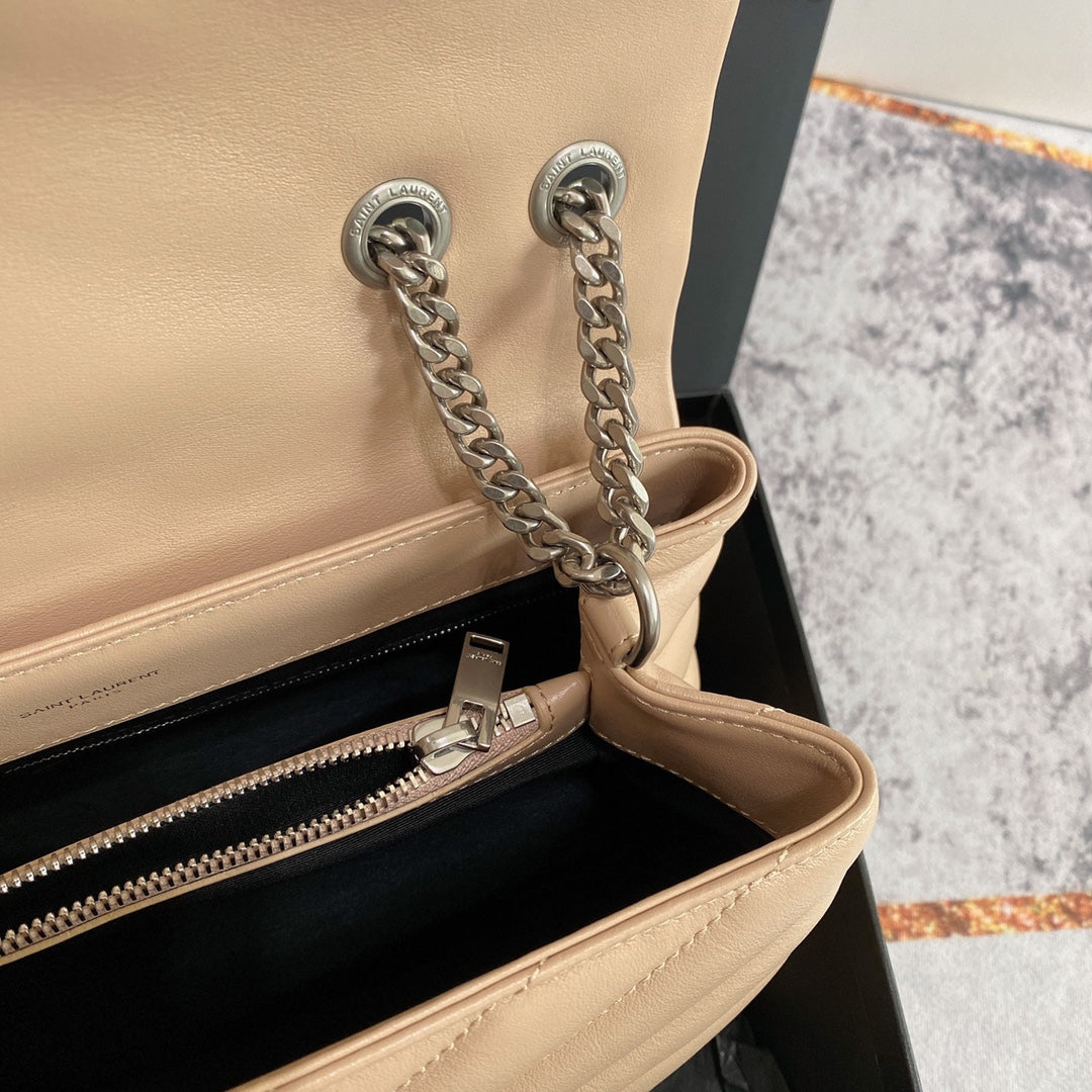 LOULOU MEDIUM 32 BEIGE QUILTED LEATHER SILVER HARDWARE