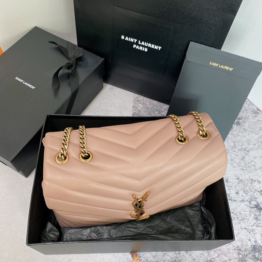 LOULOU MEDIUM 32 DARK BEIGE QUILTED LEATHER GOLD HARDWARE