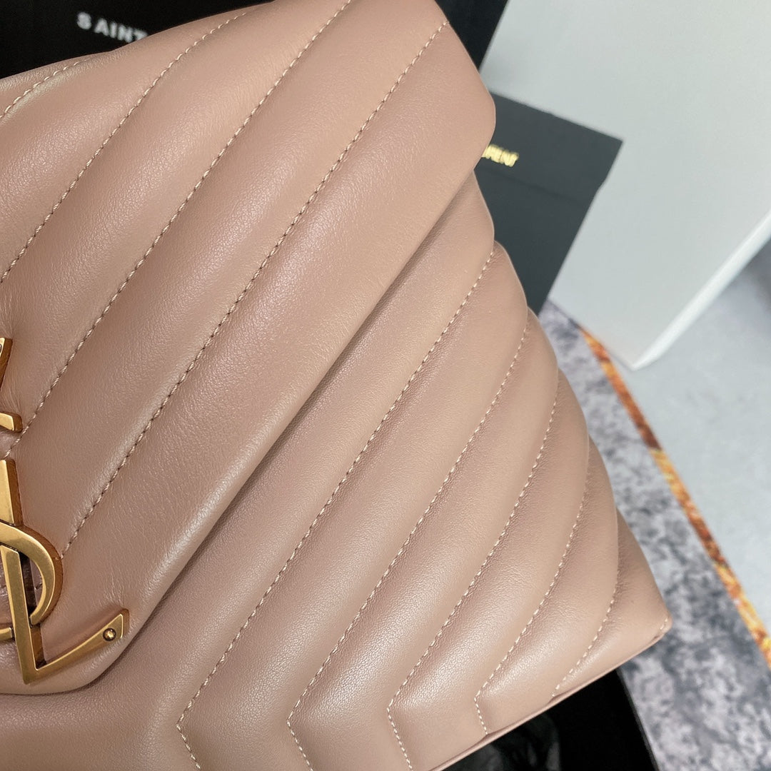 LOULOU MEDIUM 32 DARK BEIGE QUILTED LEATHER GOLD HARDWARE
