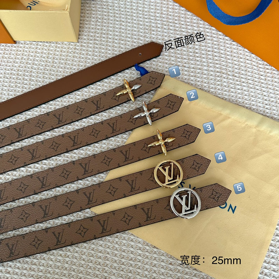LV FLOWERGRAM 25 MM REVERSIBLE BELT IN BROWN MONOGRAM CALFSKIN SILVER HARDWARE