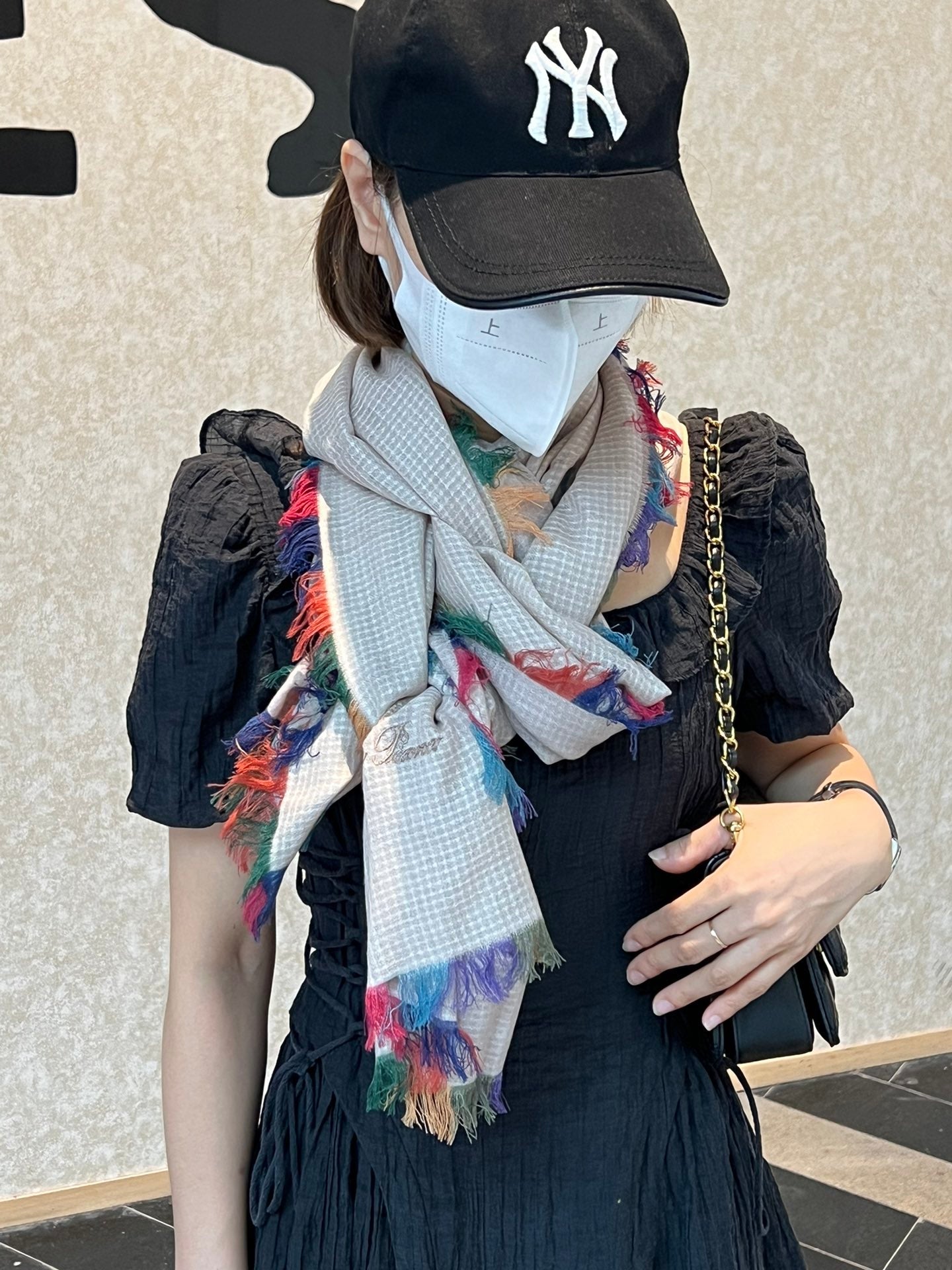 LP Scarf 190 CM In Light Beige Colorful Waffle Fabric Woven 975483