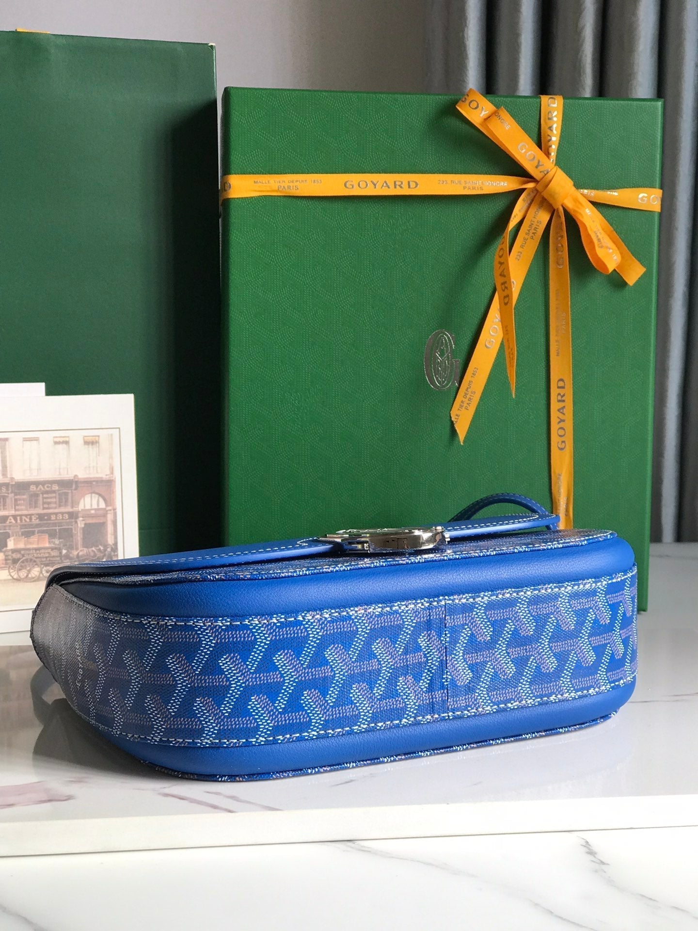 233 BAG 25 IN SAPPHIRE BLUE CALFSKIN AND GOYARDINE CANVAS