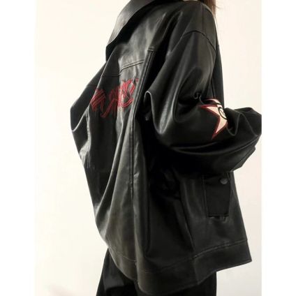 Amerikanische Retro-Lederjacke mit Stickerei