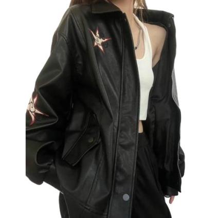 Amerikanische Retro-Lederjacke mit Stickerei