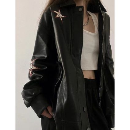 Amerikanische Retro-Lederjacke mit Stickerei