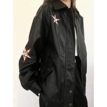 Amerikanische Retro-Lederjacke mit Stickerei