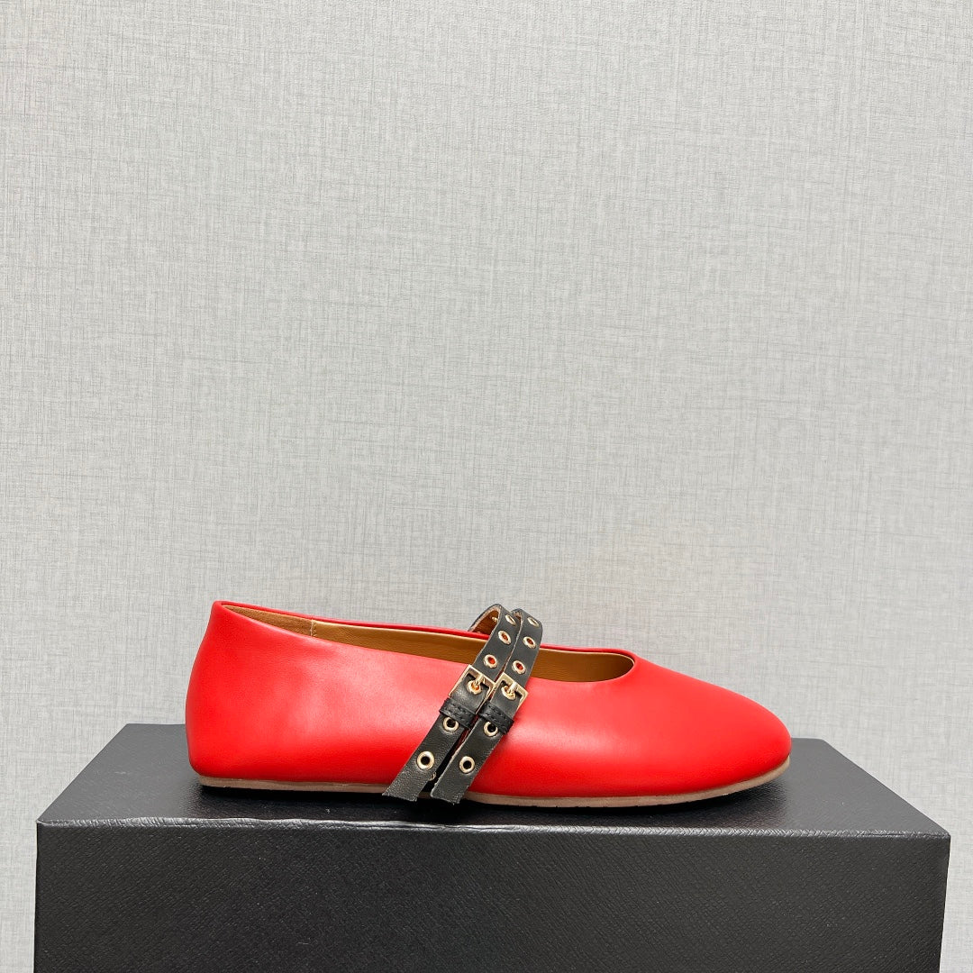 ALAIA MARY JANE SHOES IN CHERRY RED LAMBSKIN SILVER HARDWARE