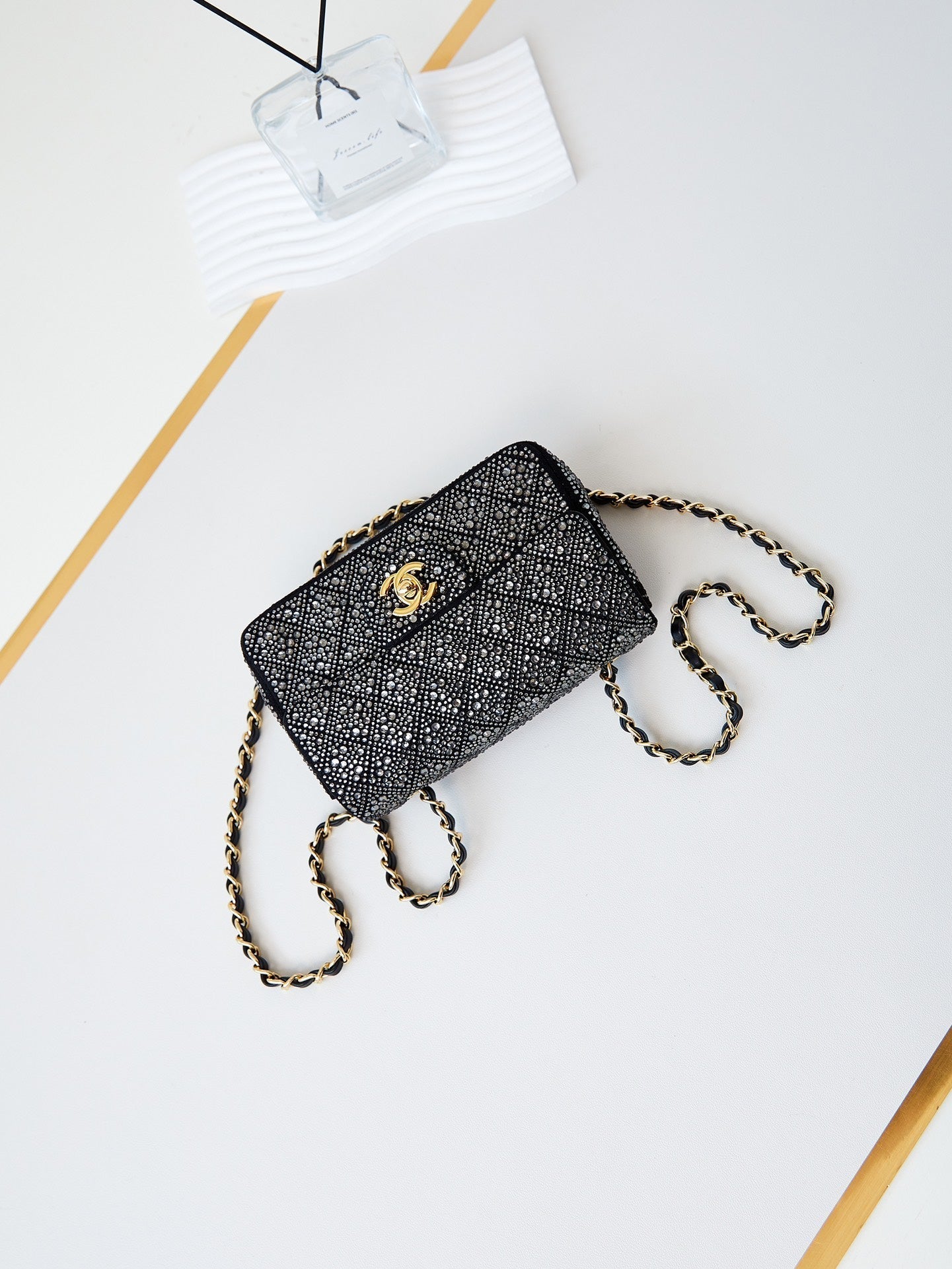 24b mini flap bag 20cm black lambskin silver diamond