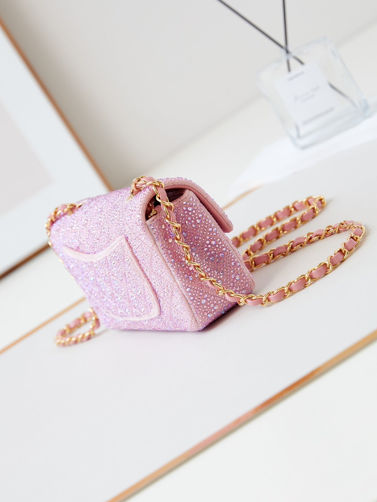 24b mini flap bag 20cm pink lambskin silver purple diamond