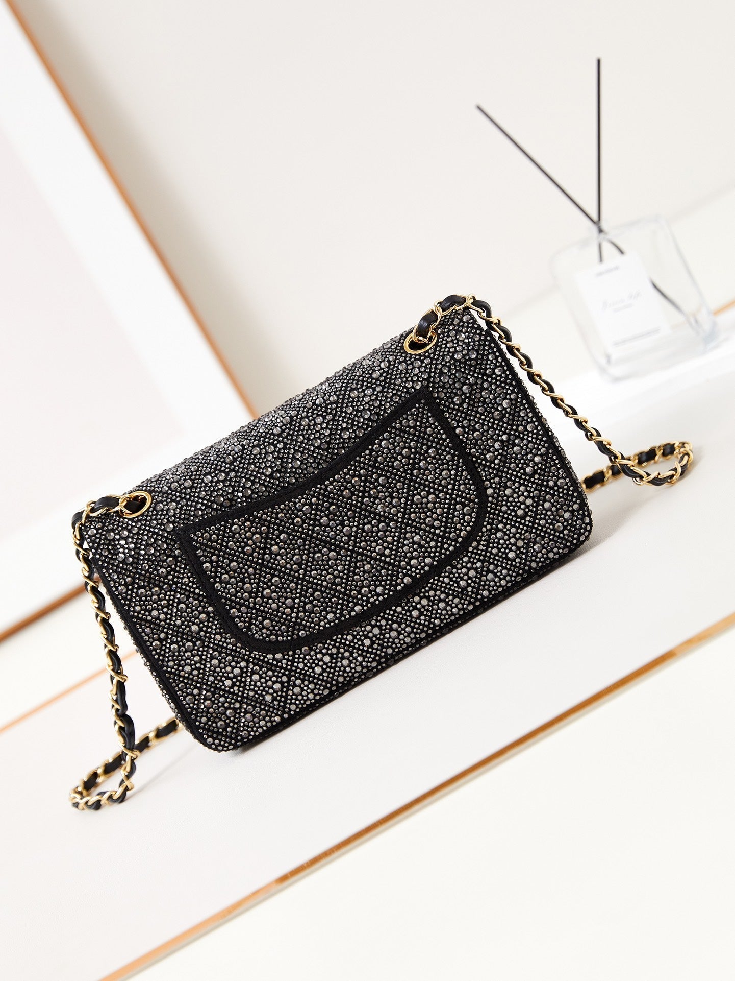 24b medium flap bag 25cm black lambskin silver diamond