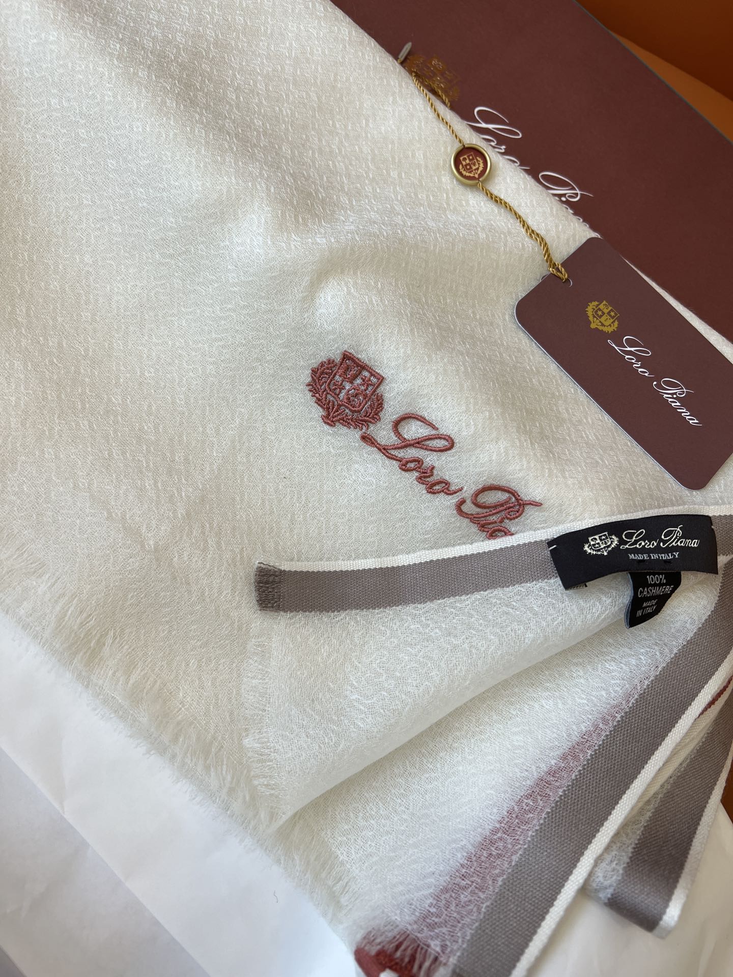 LP Quadrata Rainbow Scarf 210 CM In White Thin Silk Woven With Wool 428593