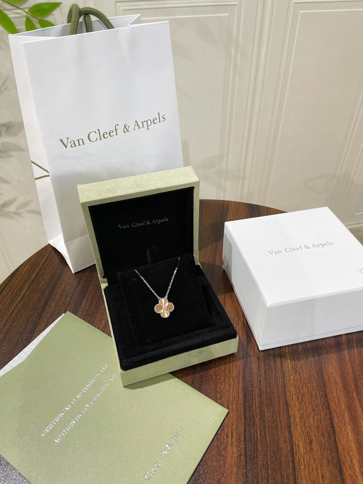 CLOVER 1 DIAMOND PINK GOLD SILVER NECKLACE