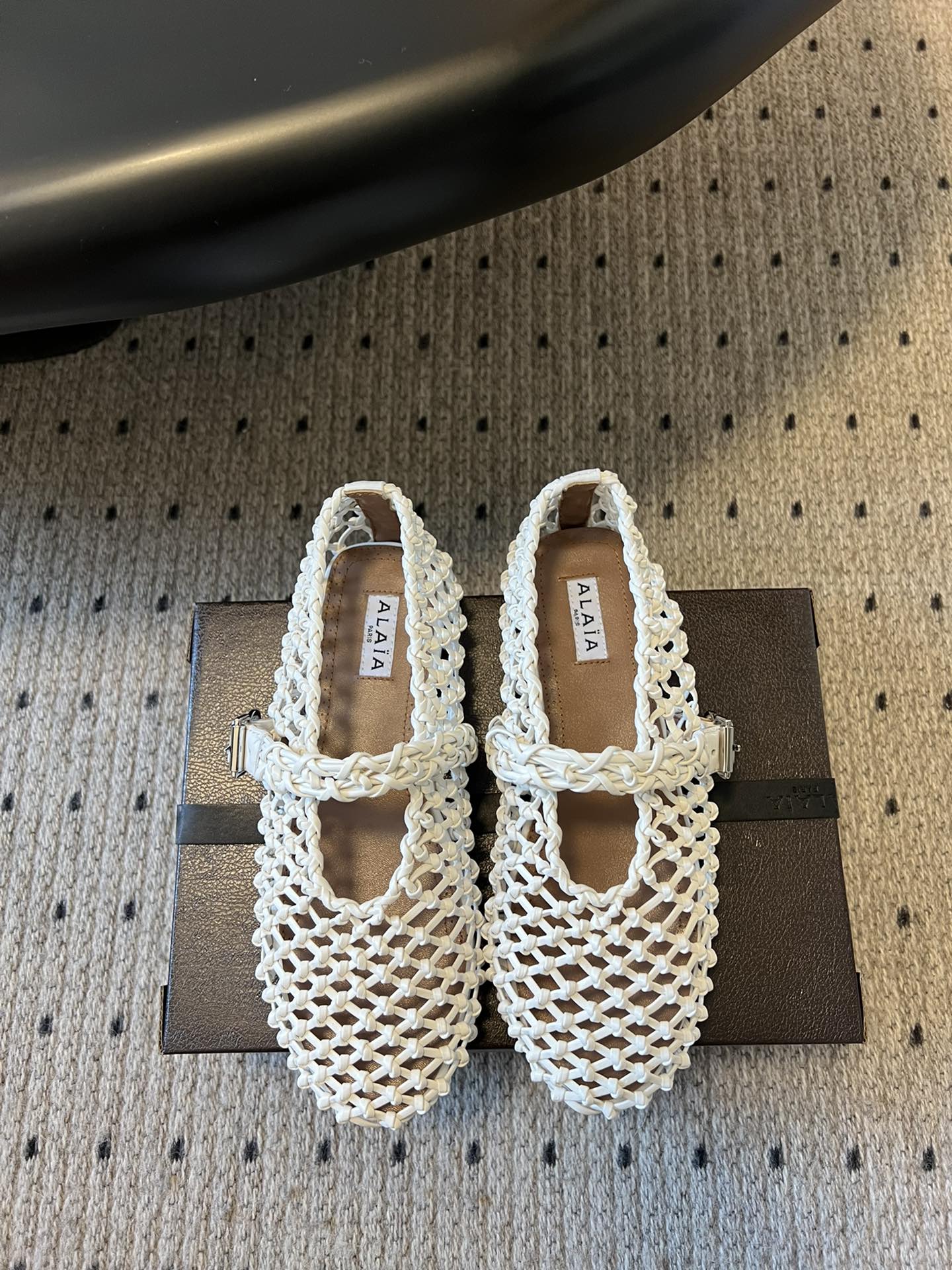 Alaia 25 Braided Ballet Flats White Cowhide 303676
